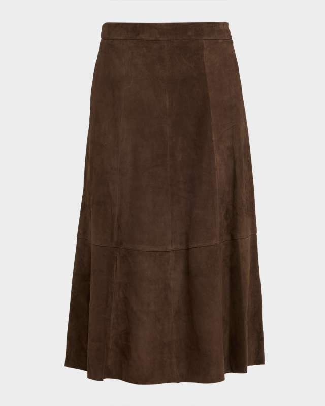 Mid-Rise Flared Suede Skirt